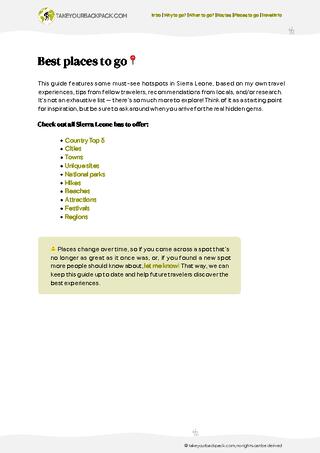 example page 3 from our offline Travel Guide for Sierra Leone